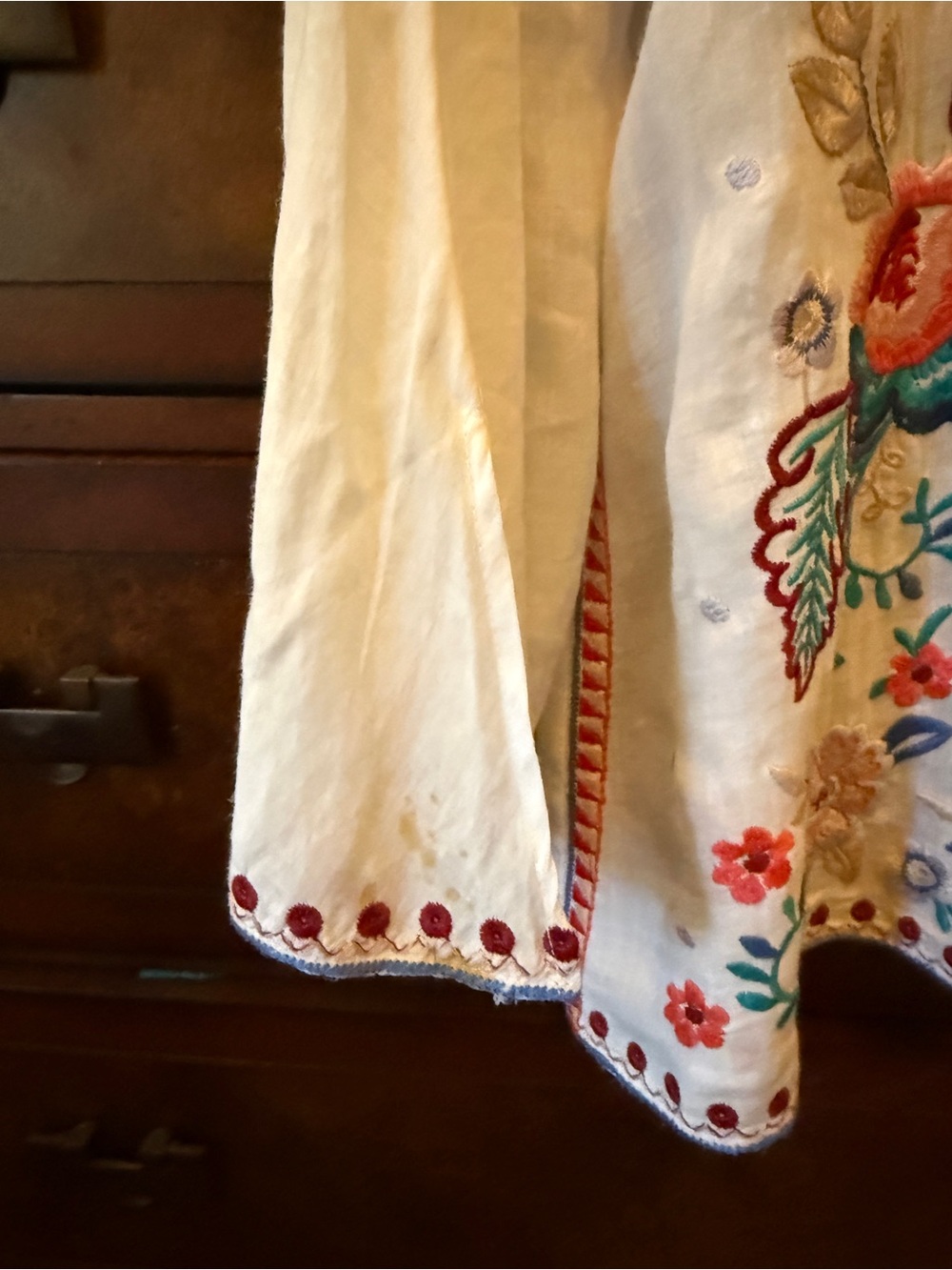 Johnny Was White Embroidered Floral Lace-Up V-Neck- M - Picture 6 of 7